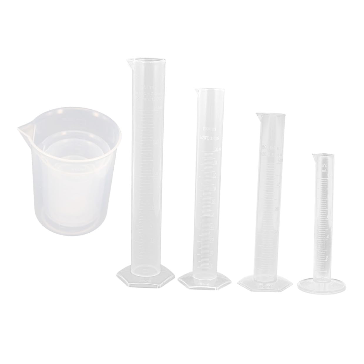 VANZACK Graduierte Messzylinder und Bechergläser Set Transparentes Kunststoff Messbecher Set mit Klarer Skala Präzise Volumenmessung für Labor Schule Chemie Haushalt und Forschung