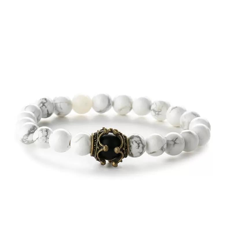 Pulseras de parejas para San Valentín en howlita blanca y ágata negra 2