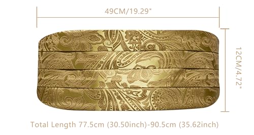 Image of YOHOWA Men Cummerbund Bow Tie Set Silk Paisley Formal Pre-Tied Bowtie Pocket Square Cufflinks Wedding Party Prom