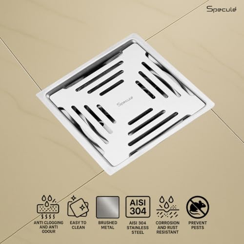 Image of Silver Exclusive Jade Floor Drainer | 304-Grade Stainless Steel | 5x5 inch Anti-Rust & Anti-Crack Floor Drain with Brushed Finish | Stain Resistant Silver Bathroom /Kitchen Drain Cover