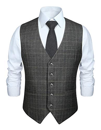 HISDERN Manner grau formale Hochzeitsfeier Weste Baumwolle Plaid hellgrau...