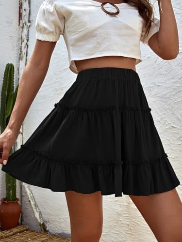 Women's Flowy Trendy Skirt Ruffle Hem High Waist Skirt2