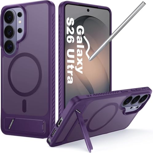 Image of Elzzi Magnetic Magsafe for Samsung Galaxy S26 Ultra Case [Compatible with MagSafe][Full Camera Protection][Built-in Invisible Kickstand] Translucent Matte Phone Back Cover - Deep