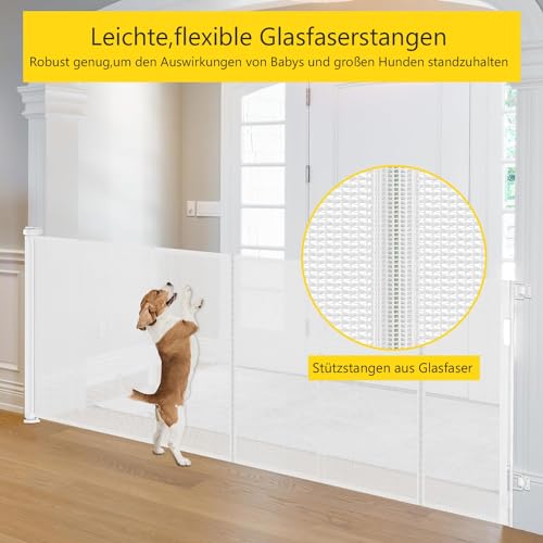 Treppenschutzgitter Türschutzgitter Ausziehbar 0-300 cm,Baby Absperrgitter Schutzgitter Treppe für Kinder,Katzen und Hunde,Geeignet für Innen Außenbereich (300cm/weiß)