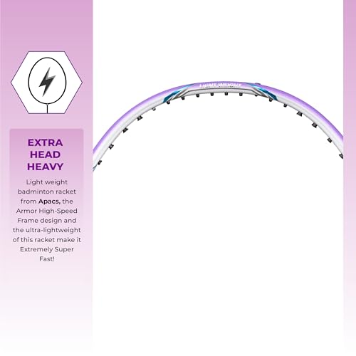 Image of Apacs Feather Weight 55 (Super Lightweight 58g) Made in Vietnam | Japanese HM Graphite | Extra Head Heavy Unstrung Badminton Racket (White Purple)