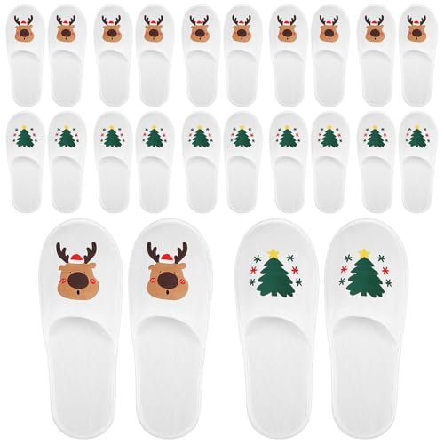 Twistover 12 Pairs Christmas Disposable Slippers for Guest Christmas Tree