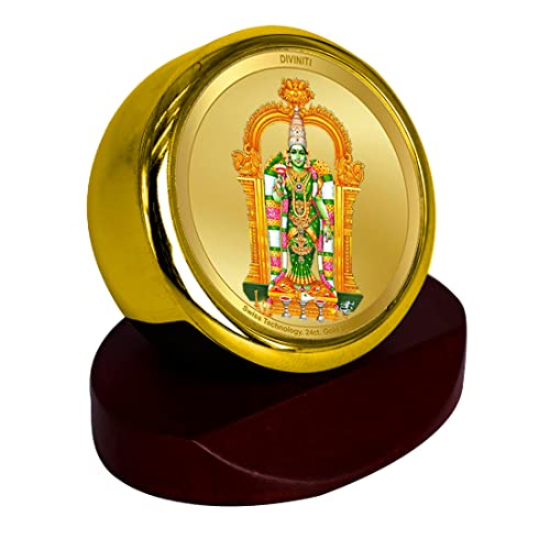 Image of DIVINITI 24K Gold Plated Meenakshi Metallic Idol for Home Decor, Pooja Room, Office Desk & Car Dashboard | Premium Religious Gift with Wooden Stand for Blessings & Positivity|5.5 x 5.0 CM