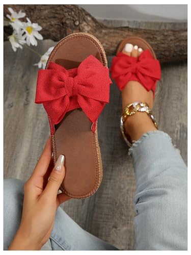 Image of GORGLITTER Women's Bow Flat Sandals Open Toe Slip On Slide Slipper Shoes | Sandals Women Comfortable, Dressy Sandal Women, Y2k Shoes, Dress Slippers for Women, Flats