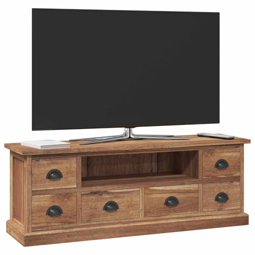 vidaXL Meuble TV Naturel 110 x 30 x 40 cm Bois de Teck Massif, Salon, Meuble TV Vintage rectangulaire, Console en Bois Massif, unité de Rangement pour Un...