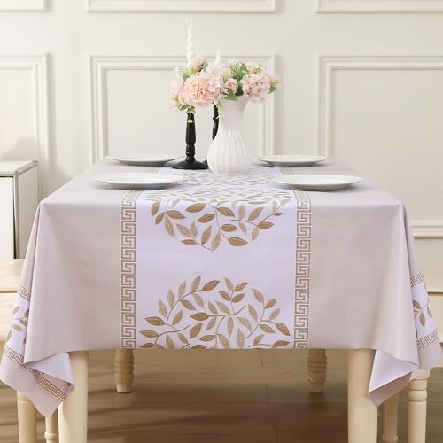 Nappe rectangulaire vinyle PVC imperméable beige pour table cuisine - 2