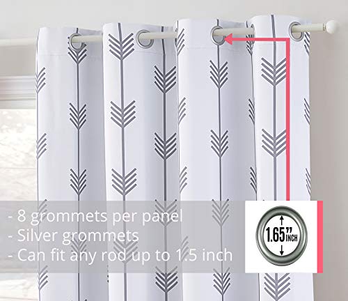 Hlc.me Arrow Printed Privacy Blackout Energy Efficient Room Darkening Thermal Grommet Window Curtain Drape Panels For Kids Bedroom - Set Of 2 - Platinum White/Grey - 84" Inch Long #TOP1