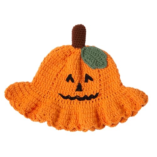 ComfyCamper Womens Knitted Orange Pumpkin Hat Costume Adults Women Men Cosplay Halloween Autumn Costumes One Size