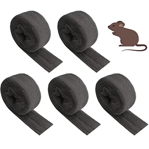5 Rouleaux Laine d’acier 3.2m Laine d'acier Anti Rongeur Fines Grade 0000 Laine de Fil d'Acier Anti-Souris Laine d’acier 0000 pour Remplissge des Trous des Rongeurs Nettoyage Polissage Verre Maison Cover