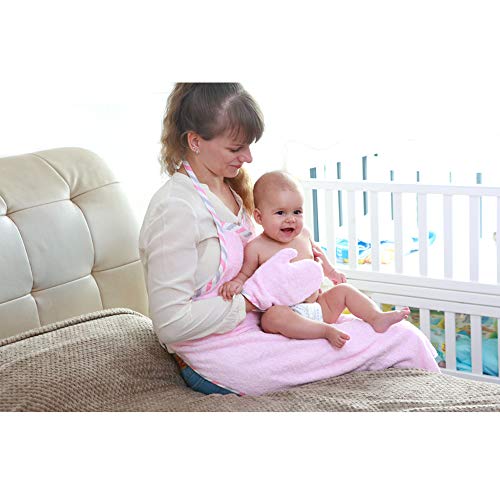 Image of Topwon Apron Baby Bath Towel Fleece Baby Washcloth with Bathing Glove Super Water Absorption (Pink)