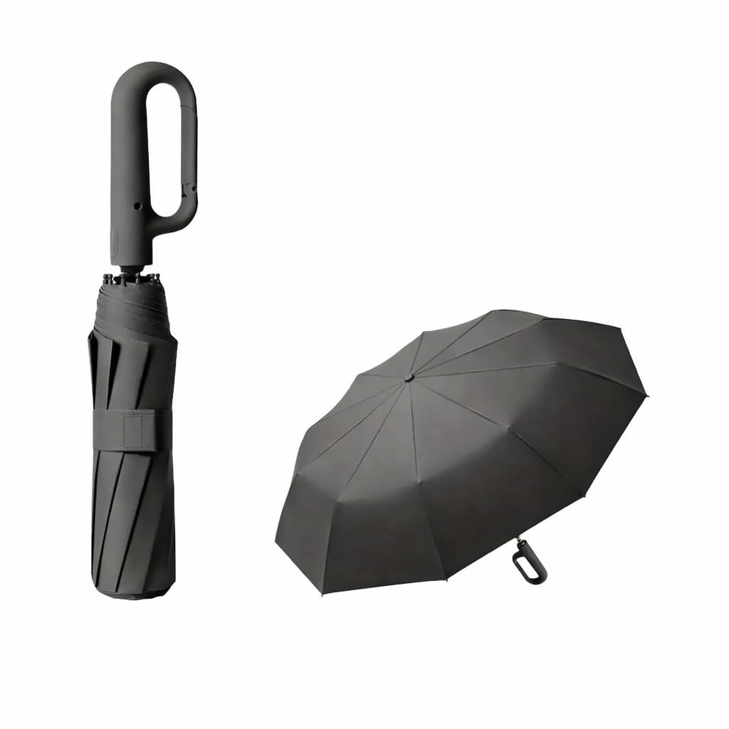 stepalzz vexa Automatic Folding Umbrella with Lock Hook Handle | Windproof 10 Ribs Strong Frame | Waterproof Compact Travel Umbrella | One Button Open/Close | UV Protection | Unisex Black-picture-45