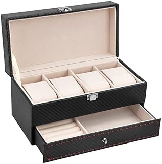 Watch Boxes 4 Slot Watch Storage Box Watch Display Case Watch Holder for Men Watch Stand Storage with Removable Watch Pillows Jewellery Box for Women Jewelry Collection Case for Bracelet Rings Brooch