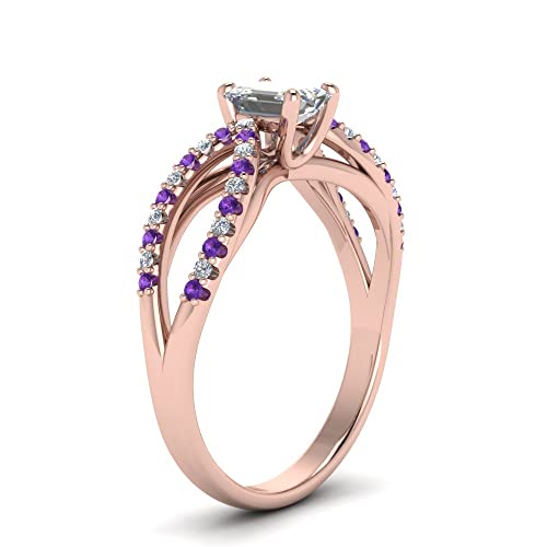 Image of 55Carat Choose Your Gemstone Reverse Pave Split Shank Diamond CZ Ring Rose Gold Plated Emerald Shape Split Shank Engagement Ring Minimal Modern Design Birthday Gift Wedding Gift US Size 4 to 12