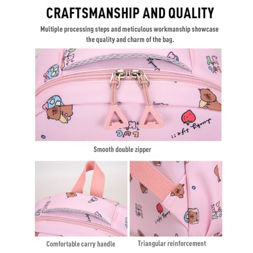 3Pcs Set Capybara Backpack, Cute Kawaii Rucksack with Cartoon Capybara Pattern, Large Capacity Book Bag, Lightweight Laptop Bag, Adorable Going Out Daypack Bag for Travel, Commuting, Shopping3