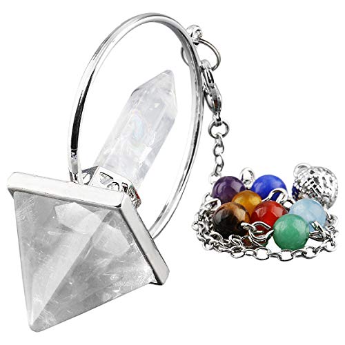 Nupuyai Rock Crystal 7 Chakra Pyramid and Pendulum Set, Healing Stone Kit - Image 2