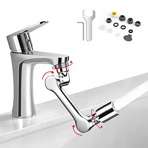 LgowithU Drehbarer Wasserhahn Aufsatz, 1440° Luftsprudler Wasserhahn adapter Verlängerung Aufsatz mit 2 Sprühfunktion, Universal Massiv Messing Drehbarer Multifunktionaler Verlängerungshahn Cover