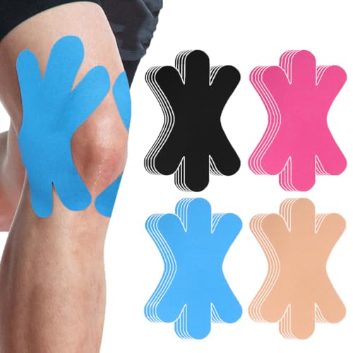 Precut Kinesiology Tape for Knees, 20 Pcs Pre-Cut Waterproof Knee Tape Relief Athletic Tapes, Hypoallergenic Cotton Elastic Sports Joints Muscle Tape Strips for Knee Support & Stability,