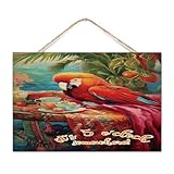 cartello in legno con scritta it's five o'clock somewhere parrot flowers flamingo beach wood signs 30,5 x 20,3 cm happy hour pool beach fruit wall decoration farmhouse established wood sign for