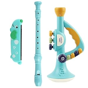 Toddler Musical Instruments Toy, Trumpet, Harmonica, Recorder Flute for Kids Baby, Musical Toys Set for Children, Gifts for Boys Girls Ages 2 3 4 5, Blue