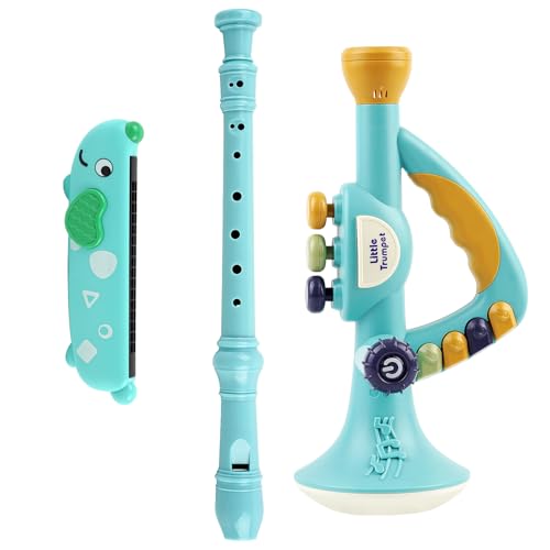 Toddler Musical Instruments Toy, Trumpet, Harmonica, Recorder Flute for Kids Baby, Musical Toys Set for Children, Gifts for Boys Girls Ages 2 3 4 5, Blue