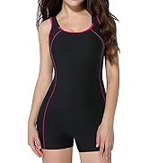 Costume Intero Donna CharmLeaks Racerback, Nero/Rosso, Imbottito E Asciugatura Rapida