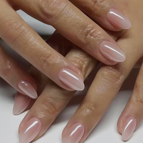 Zosutetoxo 24 szt. French Tip Press On Nails Sztuczne paznokcie w kształcie migdałów z chromowanym wzorem średnie paznokcie pełne pokrycie zestaw do stylizacji paznokci