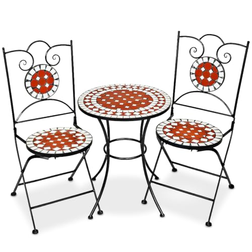tectake® Ensemble Table et Chaises en Mosaïque Table de Bistrot Bar Salon de Jardin Exterieur, Structure en Acier lâqué époxy, Mobilier de Jardin...