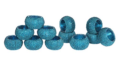 Teal Napkin Ring, Napkin Rings Set of 12, Beaded Napkin Holders, Fall Napkin Rings Bulk for Christmas Party Decoration, Dinning Table, Everyday, Family Gatherings - Set Your Table with Style - Teal