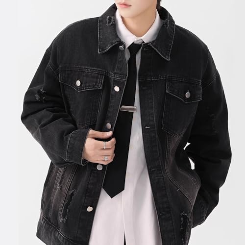Chaqueta de mezclilla para hombre estilo casual rasgado miniatura 4