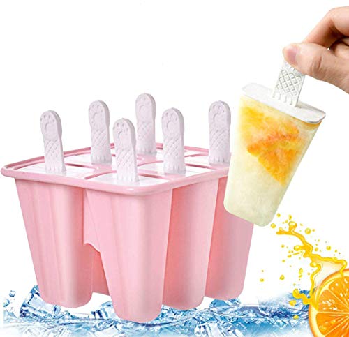 Moldes para Helados de Silicona, Reutilizable Molde para Hacer paletas para Hacer Helados, Juego de Moldes para Polos-6 Moldes de Helado, Moldes de Paletas de Helados DIY Frozon Para Ni?os y Adultos