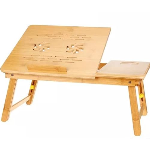 Max Star Mesa Auxiliar para Ordenador Plegable Soporte Portatil Madera de Bambu 100% Ecologica Bandeja para Comer en la Cama Plegable Altura e Inclinacion Mesas Plegables Agujeros de Ventilacion