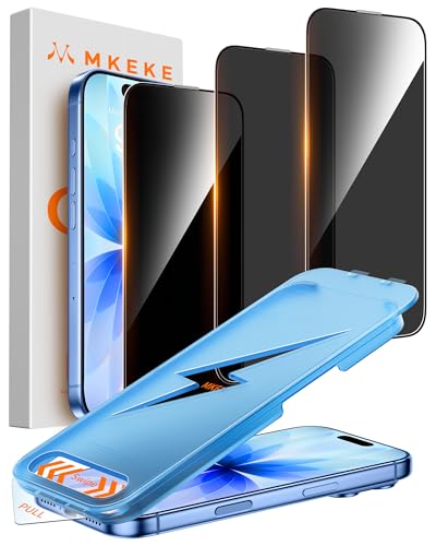 Mkeke for iPhone 17, iPhone 16 Pro Privacy Screen Protector 3 Pack for 6.3 inch, 25° Anti Spy & Auto Installation Privacy Screen Protector 9H+ Hardness Full Edge Coverage Tempered Glass