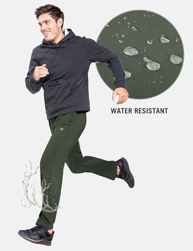 Image of baleaf Men's Fleece Lined Water Resistant Pants Winter Thermal Sweatpants with Zipper Pockets Warm Open Bottom