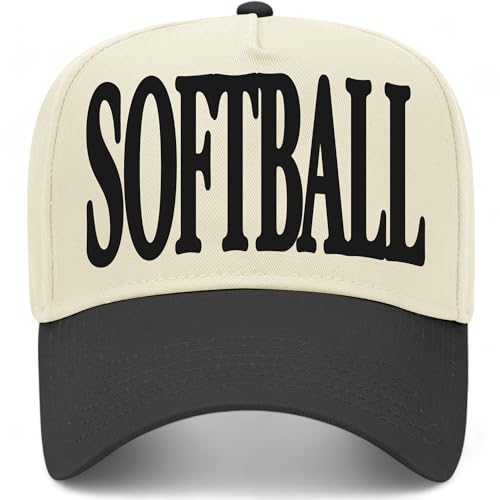 Softball Serif Vintage Trucker Hat | Premium Adjustable Snapback Baseball Hat for Men & Women (US, Alpha, One Size, Black/Natural)