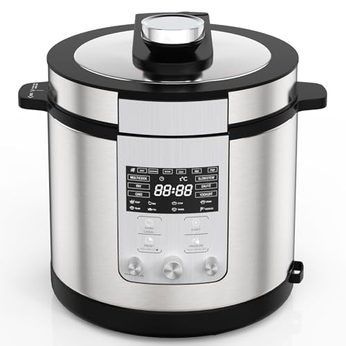 GIHETKUT 14-in-1 Electric Pressure Cooker, 6.3 Quart Multi Cooker, Rice Slow Cooker with Knob, Steamer, Sauté, Yogurt Maker, Cake Maker, Warmer & Sterilizer, Stainless Steel
