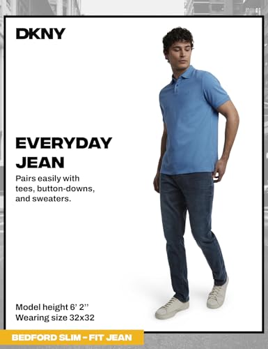 Image of DKNY Bedford Slim Fit Jeans for Men - Tapered Leg Stretch Denim Pants, Classic 5-Pocket Styling | Mens Slim Fit Jeans