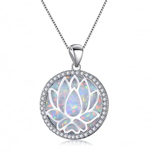 Bijoux fins en zircon et collier en argent 925 avec pendentif fleur opale blanche