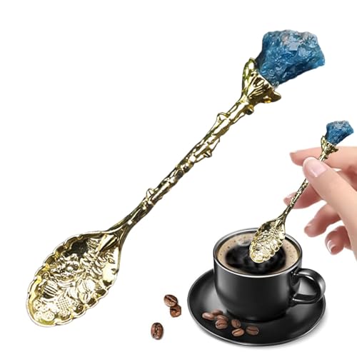 Cuchara de café de, Cuchara de - Cucharas de postre decorativas talladas - Cucharas de café de piedra áspera de, cuchara agitadora decorativa, cuchara de helado para café, té, pastel, postre