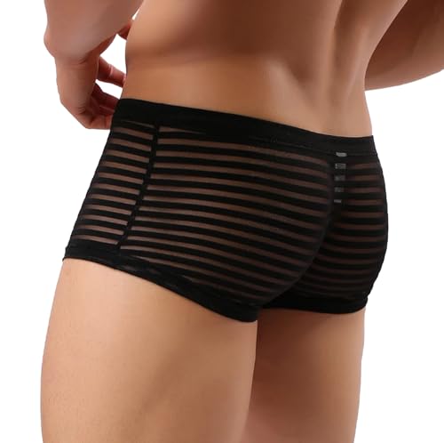 Faringoto Boxer pour homme en maille transparente rayée sous-vêtements sexy transparent, noir, Large