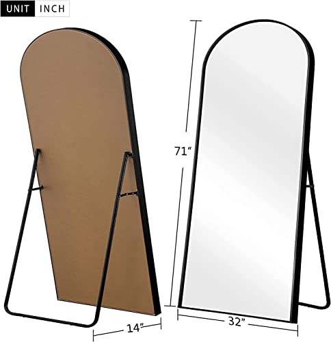 Image of NeuType 71 inchx32 inch Arched Full Length Mirror Large Arched Mirror Floor Mirror with Stand Large Bedroom Mirror Standing or Leaning Against Wall Aluminum Alloy Frame Dressing Mirror, Black