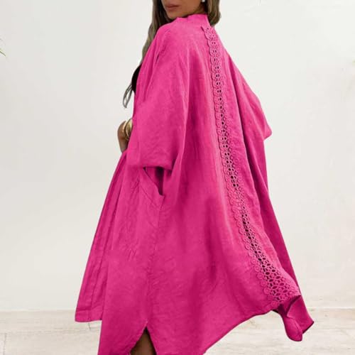 Image of chouyatou Women's Boho Crochet Eyelet Open Front Irregular Long Cotton Beach Coverup Cardigan Shirt Blouses