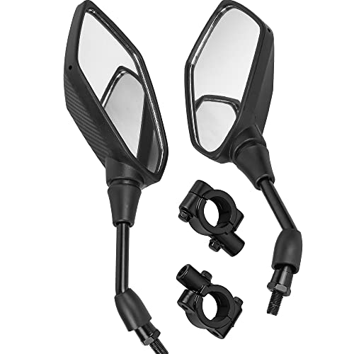 Universal Motorcycle Mirrors, Convex Handlebar Rear View Side Mirror With 10Mm Bolt, Handle Bar Mount Clamp Compatible With Cruiser, Suzuki, Honda, Victory And More (Carbon Fibre) #TOP2