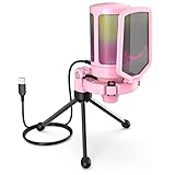 FIFINE Gaming Microfono para PC USB, RGB Condensador Micrófono de Cardioide per Ordenador PS4 PS5, con Botón de Silencio, Trípode, Filtro Anti-Pop, Soporte de Choque - A6P