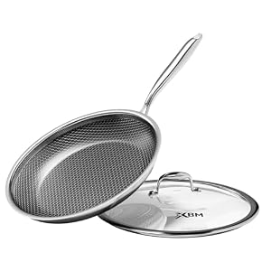 Nonstick Frying Pan with Lid 12-Inch, Durable Stainless Steel Skillet, Induction Cooktop Compatible, PFOA-Free Scratch-Proof, Dishwasher & Oven Safe, Stay-Cool Handle, Silver Kitchen Cookware