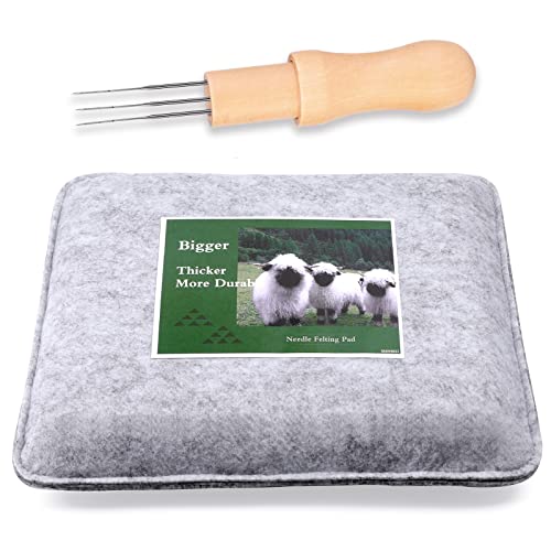 WONVOC Needle Felting Pad, 10.83 x 10.83 x 1.38 Inch, Grey Sponge Needle Felting Pad, Needle Felting Mat with Felting Needle Tool with 3 Needles Accommodates Any Felting Project