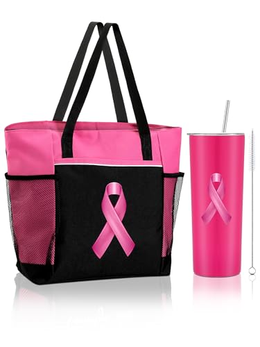 Paterr 2 Pack Breast Cancer Awareness Gifts Chemo Bags and Totes Chemo Care Package for Women Breast Cancer Accessories(Stylish Pink Breast Cancer)